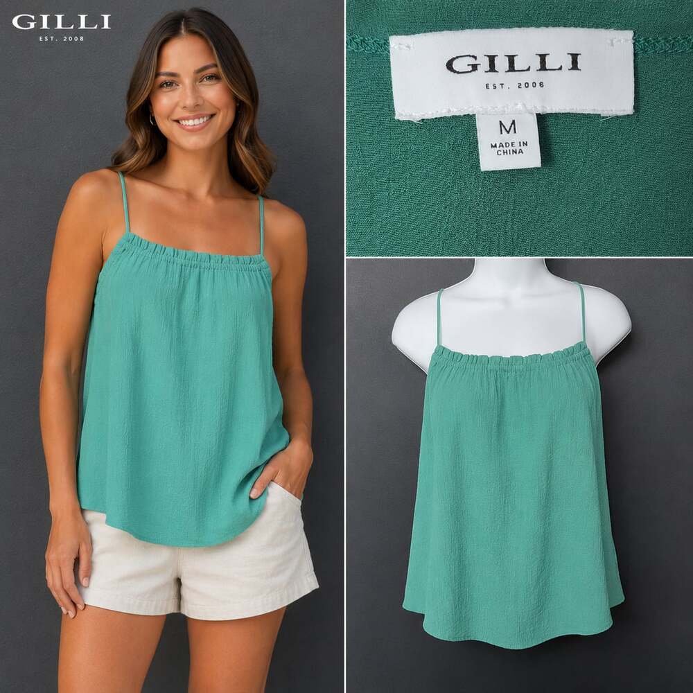 Gilli Women's Green Textured Sleeveless Tie-Back Tank Top